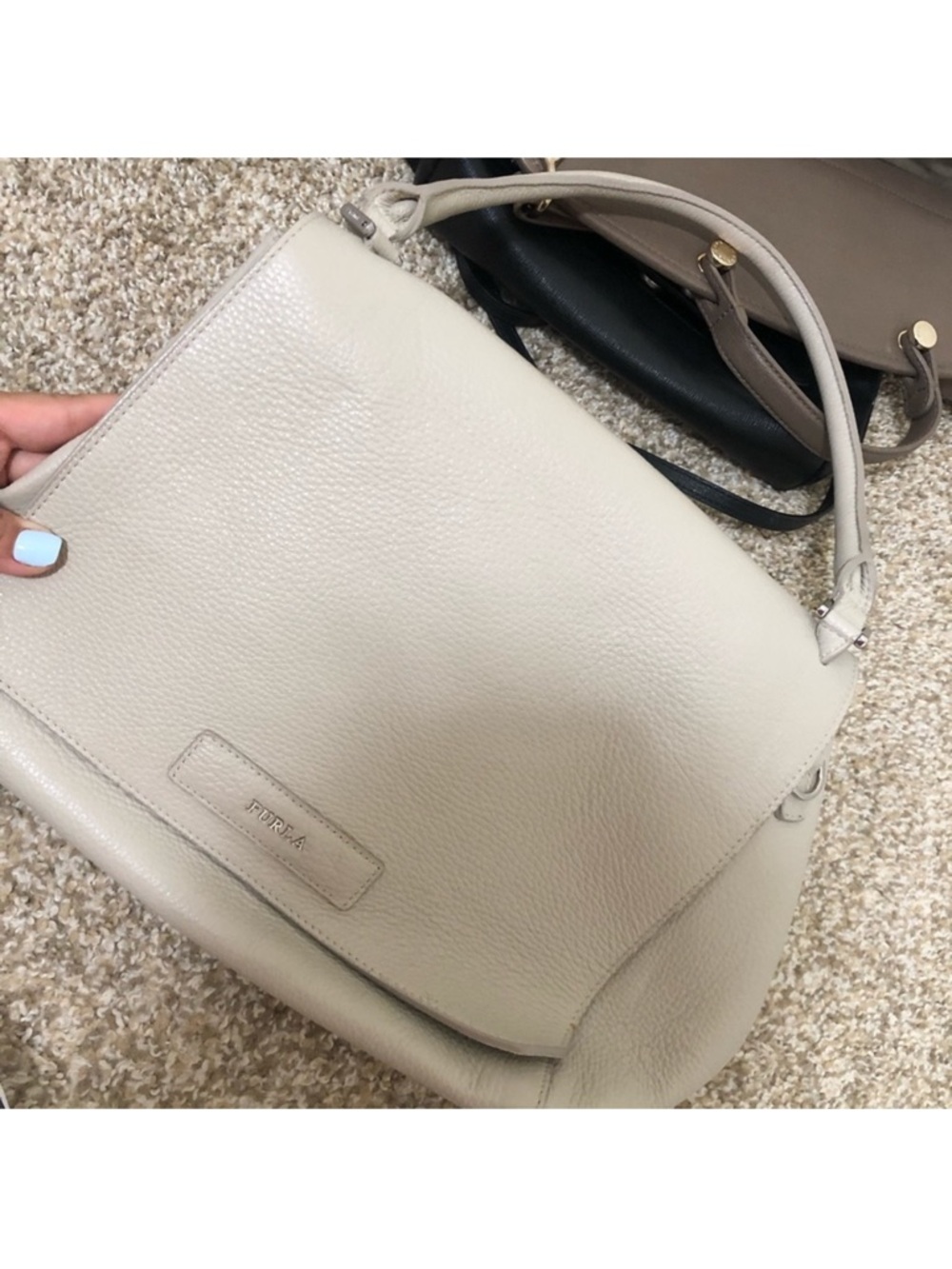 Furla Light Taupe Pebbled Leather Shoulder Bag